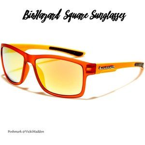 Square Red Frame Orange Earpiece Sunglasses